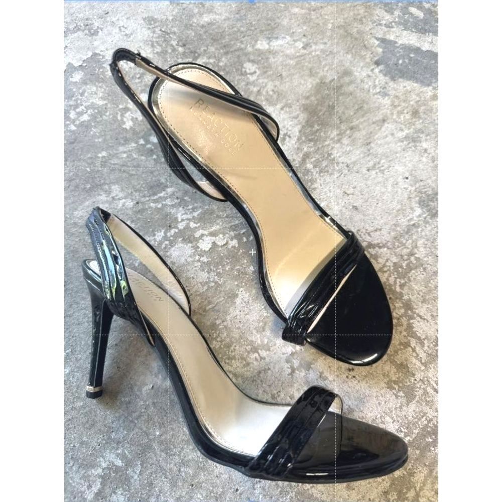 Reaction Kenneth Cole Heeled Sandal 11 Minimalist Glam Chic Formal Patent Black
